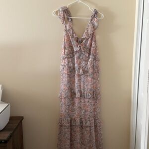 ARULA Floral Ruffle Midi Dress - Pink and Purple